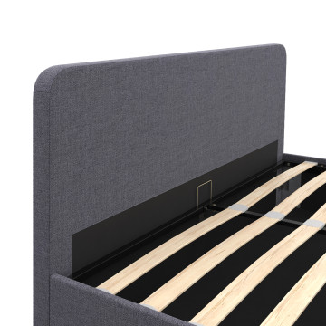 Lit coffre Louise en tissu gris avec sommier et tête de lit arrondie 140x190cm