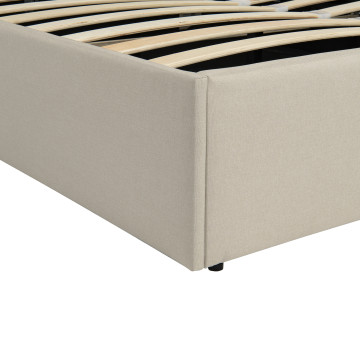 Lit coffre Louise en tissu beige avec sommier et tête de lit arrondie 140x190cm