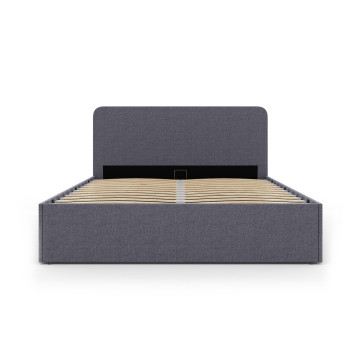 Lit coffre Louise en tissu gris avec sommier et tête de lit arrondie 160x200cm