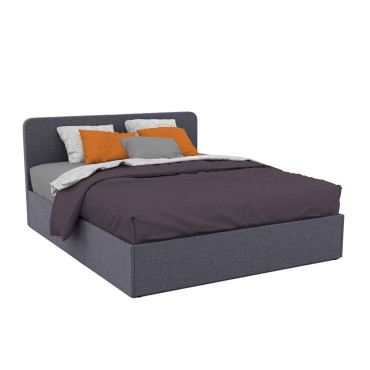 Lit coffre Louise en tissu gris avec sommier et tête de lit arrondie 160x200cm