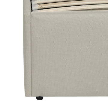 Lit coffre Louise en tissu beige avec sommier et tête de lit arrondie 160x200cm