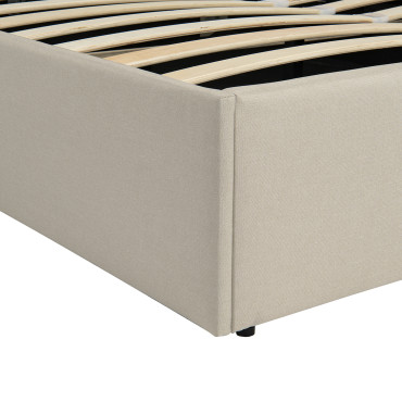 Lit coffre Louise en tissu beige avec sommier et tête de lit arrondie 160x200cm