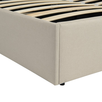 Lit coffre Louise en tissu beige avec sommier et tête de lit arrondie 160x200cm