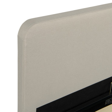 Lit coffre Louise en tissu beige avec sommier et tête de lit arrondie 160x200cm