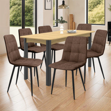 Chaises Linda imitation cuir marron et pieds métal noirs - lot de 6