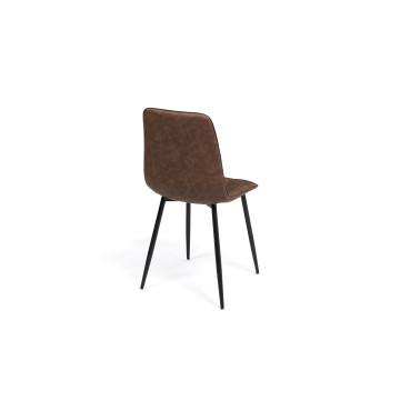 Chaises Linda imitation cuir marron et pieds métal noirs - lot de 6