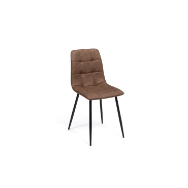 Chaises Linda imitation cuir marron et pieds métal noirs - lot de 6