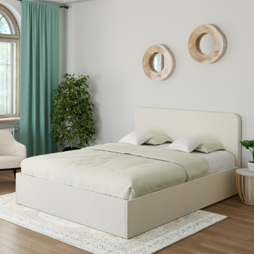 Lit coffre Louise en bouclette avec sommier et tête de lit arrondie 140x190cm