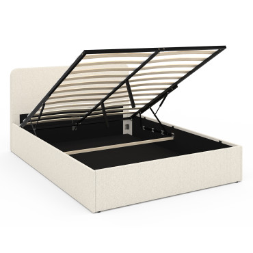 Lit coffre Louise en bouclette avec sommier et tête de lit arrondie 140x190cm