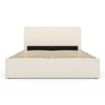 Lit coffre Louise en bouclette avec sommier et tête de lit arrondie 140x190cm