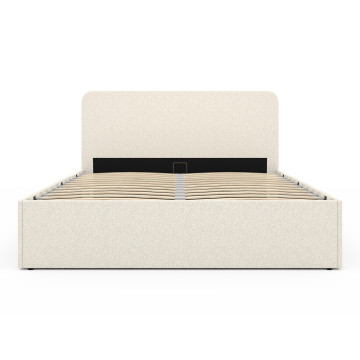 Lit coffre Louise en bouclette avec sommier et tête de lit arrondie 140x190cm