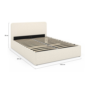 Lit coffre Louise en bouclette avec sommier et tête de lit arrondie 140x190cm