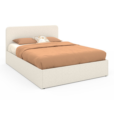 Lit coffre Louise en bouclette avec sommier et tête de lit arrondie 140x190cm