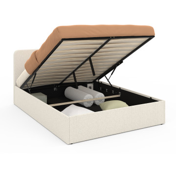 Lit coffre Louise en bouclette avec sommier et tête de lit arrondie 140x190cm