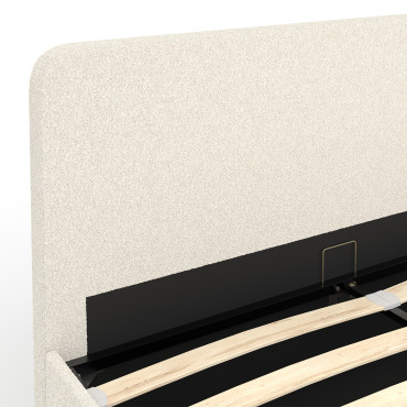 Lit coffre Louise en bouclette avec sommier et tête de lit arrondie 140x190cm