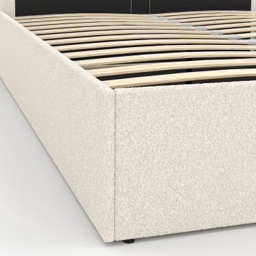 Lit coffre Louise en bouclette avec sommier et tête de lit arrondie 140x190cm