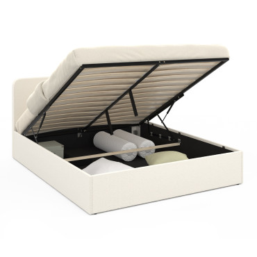 Lit coffre Louise en bouclette avec sommier et tête de lit arrondie 160x200cm