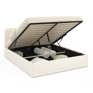 Lit coffre Louise en bouclette avec sommier et tête de lit arrondie 160x200cm