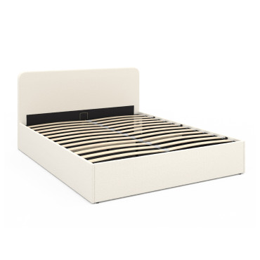 Lit coffre Louise en bouclette avec sommier et tête de lit arrondie 160x200cm