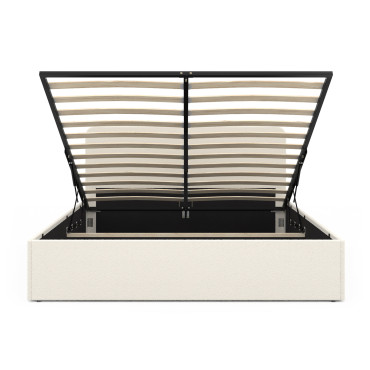 Lit coffre Louise en bouclette avec sommier et tête de lit arrondie 160x200cm