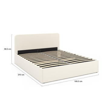 Lit coffre Louise en bouclette avec sommier et tête de lit arrondie 160x200cm