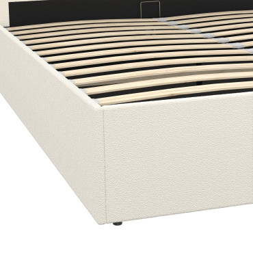 Lit coffre Louise en bouclette avec sommier et tête de lit arrondie 160x200cm