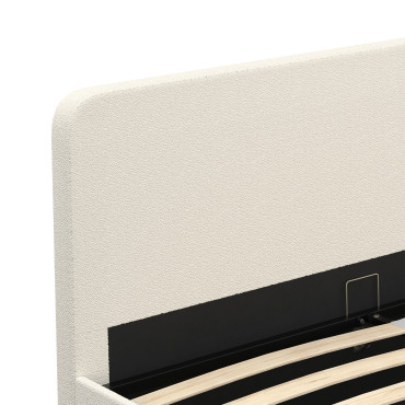 Lit coffre Louise en bouclette avec sommier et tête de lit arrondie 160x200cm