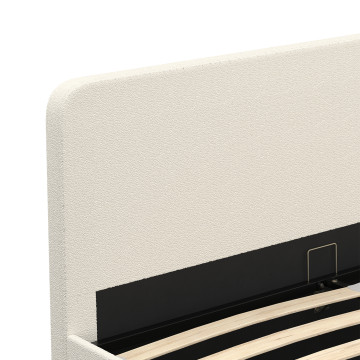 Lit coffre Louise en bouclette avec sommier et tête de lit arrondie 160x200cm