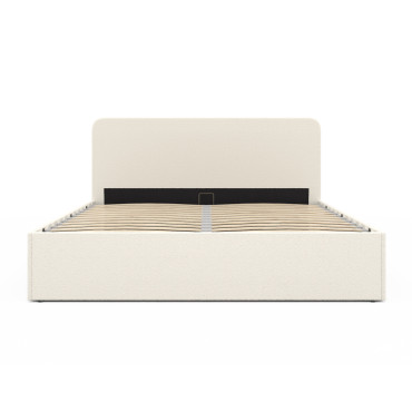 Lit coffre Louise en bouclette avec sommier et tête de lit arrondie 160x200cm