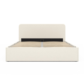 Lit coffre Louise en bouclette avec sommier et tête de lit arrondie 160x200cm