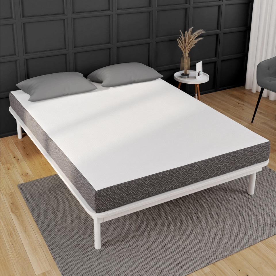 Matelas mémoire de forme épaisseur 16cm blanc et gris 140x190cm Matelas mémoire de forme épaisseur 16cm blanc et gris 140x190cm