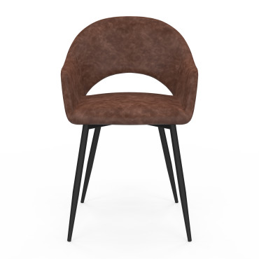 Chaises Rebecca avec accoudoirs en similicuir marron et pieds métal - lot de 2