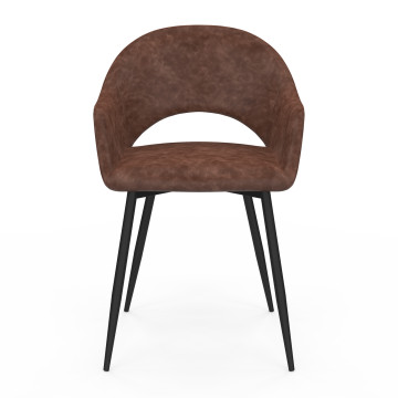 Chaises Rebecca avec accoudoirs en similicuir marron et pieds métal - lot de 2
