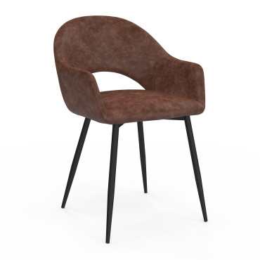 Chaises Rebecca avec accoudoirs en similicuir marron et pieds métal - lot de 2