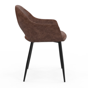 Chaises Rebecca avec accoudoirs en similicuir marron et pieds métal - lot de 2