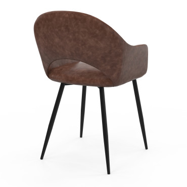 Chaises Rebecca avec accoudoirs en similicuir marron et pieds métal - lot de 2