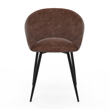 Chaises Rebecca avec accoudoirs en similicuir marron et pieds métal - lot de 2