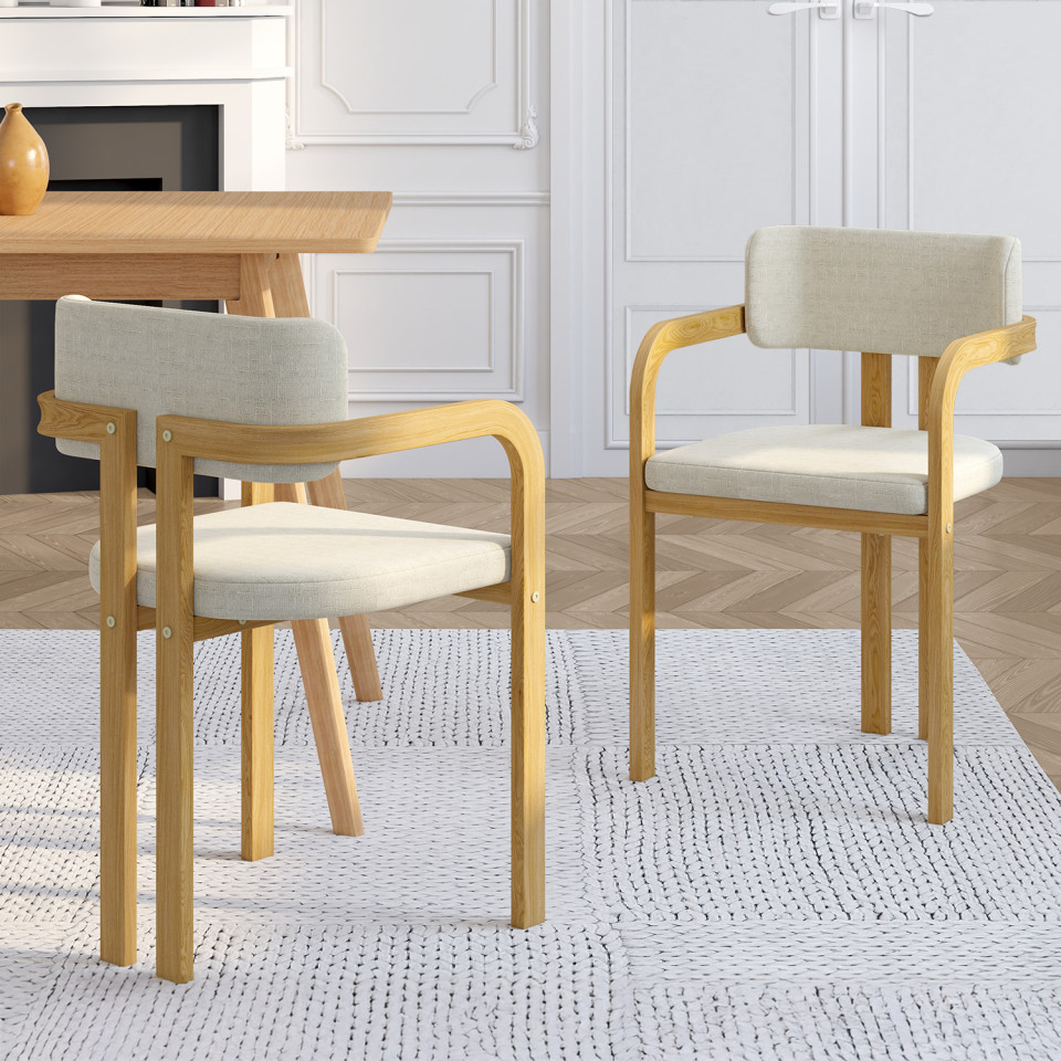 Chaises Elsa avec accoudoirs en tissu beige et pieds métal - lot de 2 Chaises Elsa avec accoudoirs en tissu beige et pieds métal - lot de 2