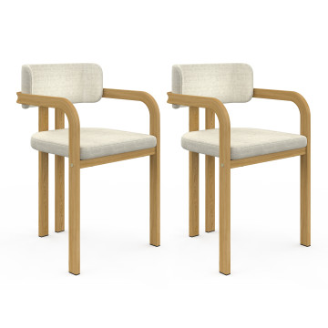 Chaises Elsa avec accoudoirs en tissu beige et pieds métal - lot de 2
