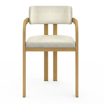 Chaises Elsa avec accoudoirs en tissu beige et pieds métal - lot de 2