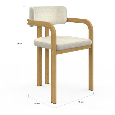 Chaises Elsa avec accoudoirs en tissu beige et pieds métal - lot de 2