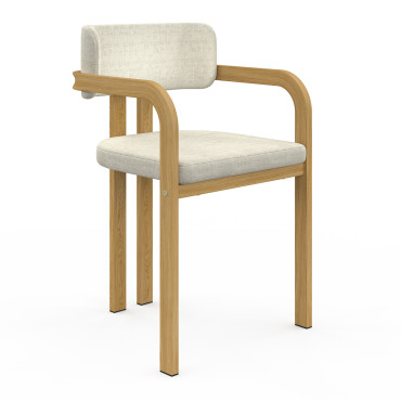 Chaises Elsa avec accoudoirs en tissu beige et pieds métal - lot de 2