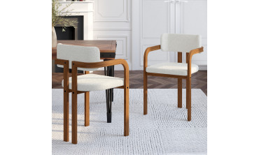 Chaises Elsa avec accoudoirs en bouclette et pieds métal effet noyer - lot de 2