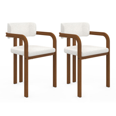 Chaises Elsa avec accoudoirs en bouclette et pieds métal effet noyer - lot de 2