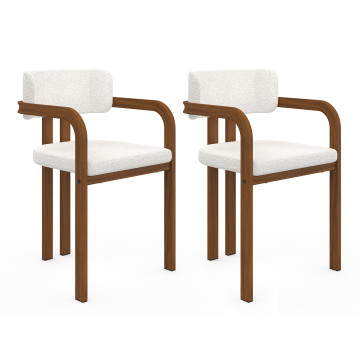 Chaises Elsa avec accoudoirs en bouclette et pieds métal effet noyer - lot de 2