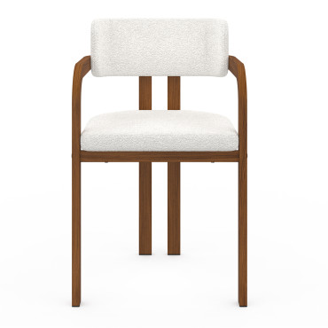 Chaises Elsa avec accoudoirs en bouclette et pieds métal effet noyer - lot de 2