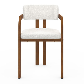 Chaises Elsa avec accoudoirs en bouclette et pieds métal effet noyer - lot de 2