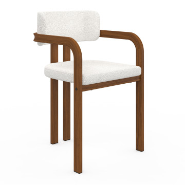 Chaises Elsa avec accoudoirs en bouclette et pieds métal effet noyer - lot de 2