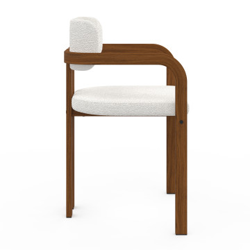 Chaises Elsa avec accoudoirs en bouclette et pieds métal effet noyer - lot de 2