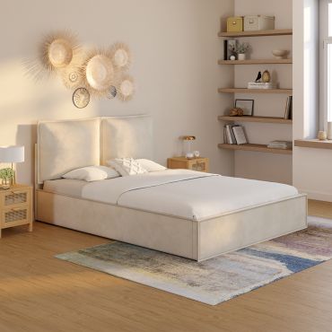 Lit coffre Lilou 140x190cm en velours beige